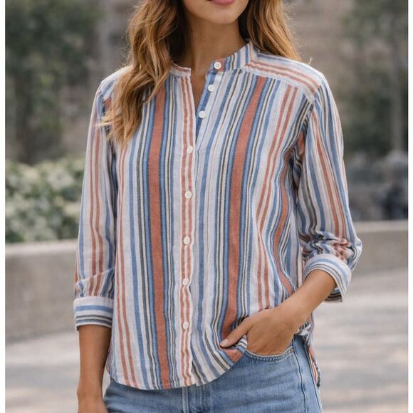 Veronica Beard Tops - Veronica Beard Jeans Striped Cotton Blouse Blue Salmon XS